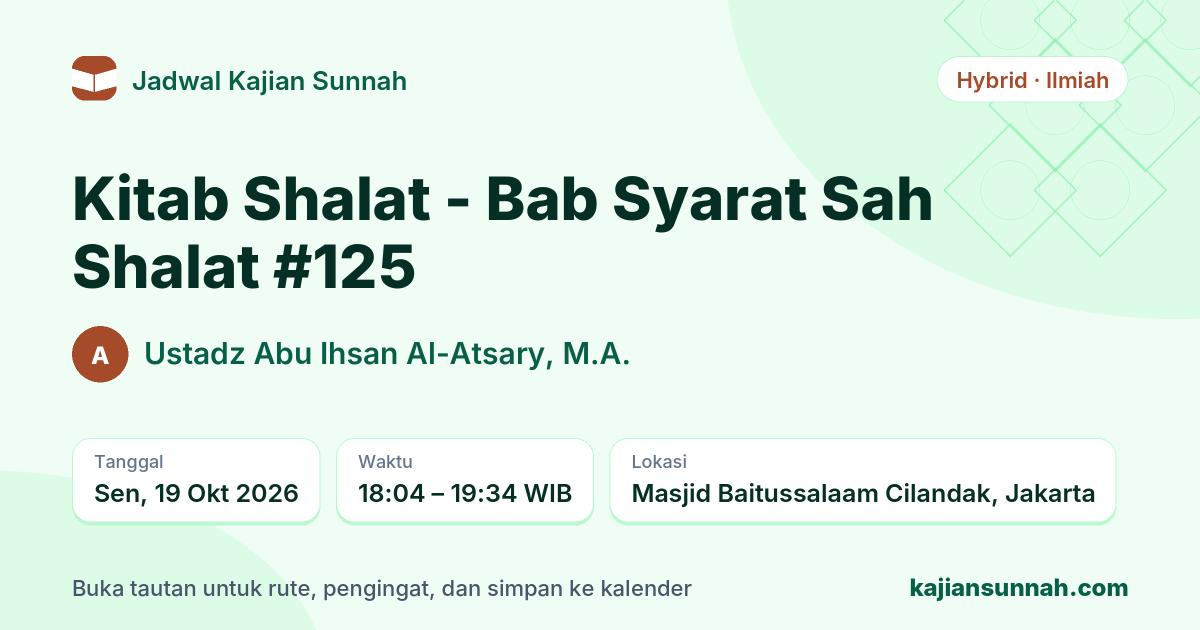 Kartu Kitab Shalat - Bab Syarat Sah Shalat #125