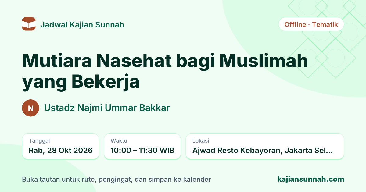 Kartu Mutiara Nasehat bagi Muslimah yang Bekerja