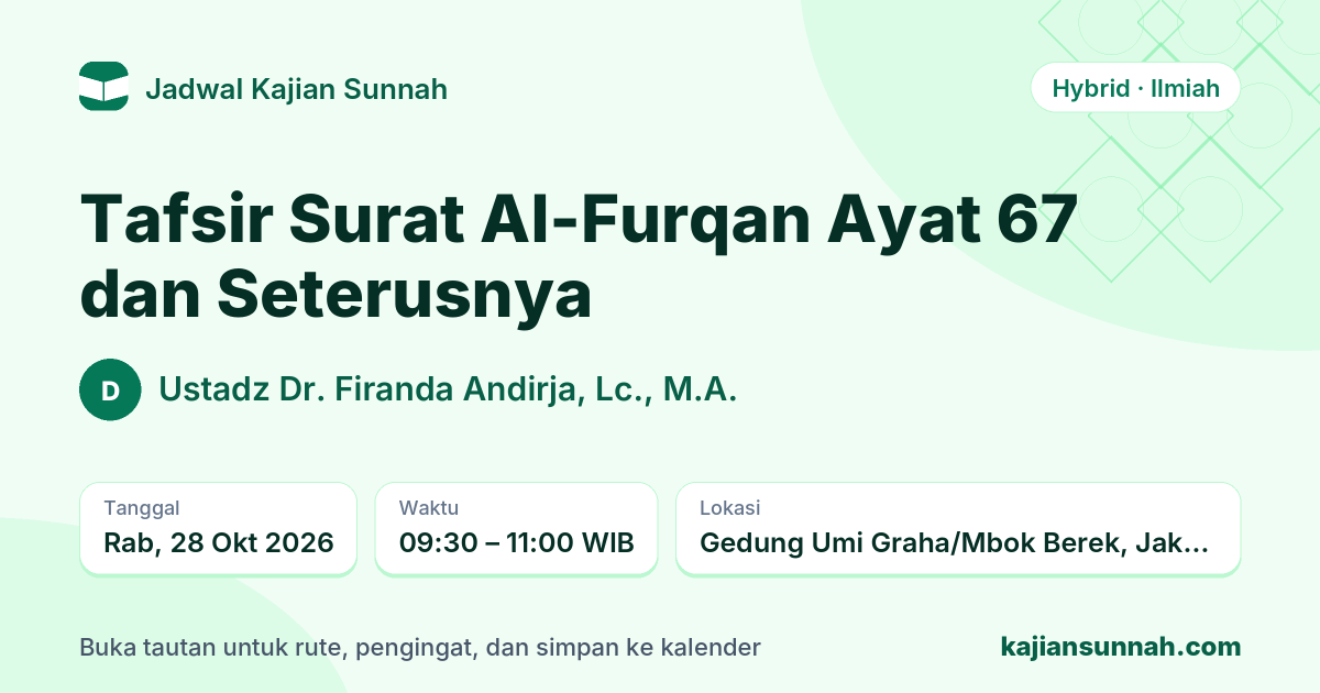 Kartu Tafsir Surat Al-Furqan Ayat 67 dan Seterusnya