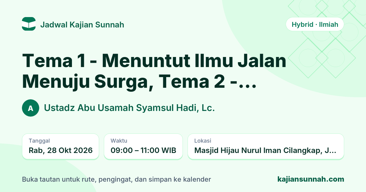 Kartu Tema 1 - Menuntut Ilmu Jalan Menuju Surga, Tema 2 - Penjelasan 3 Landasan Utama