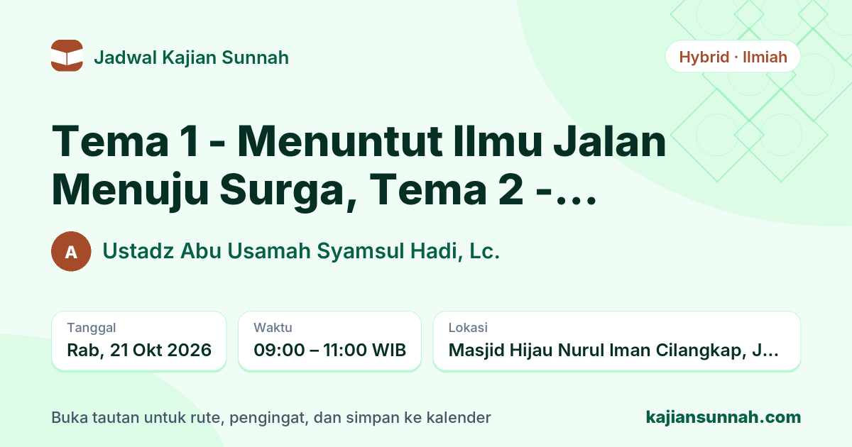 Kartu Tema 1 - Menuntut Ilmu Jalan Menuju Surga, Tema 2 - Penjelasan 3 Landasan Utama