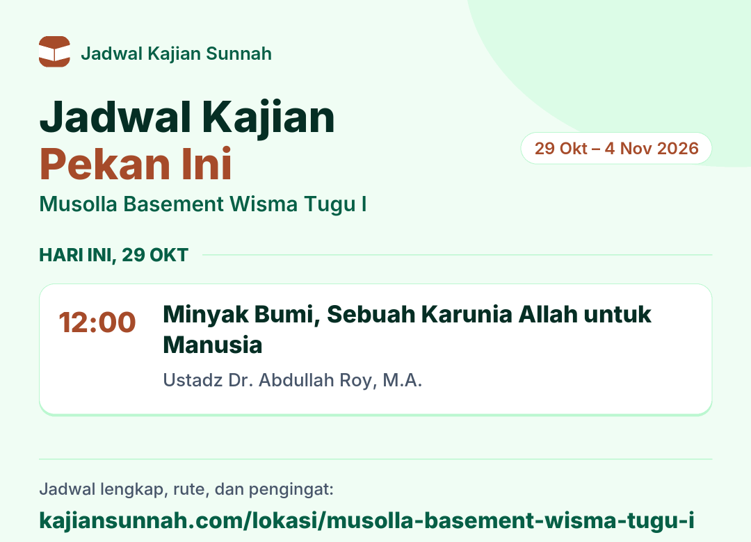 Jadwal kajian pekan ini — Musolla Basement Wisma Tugu I